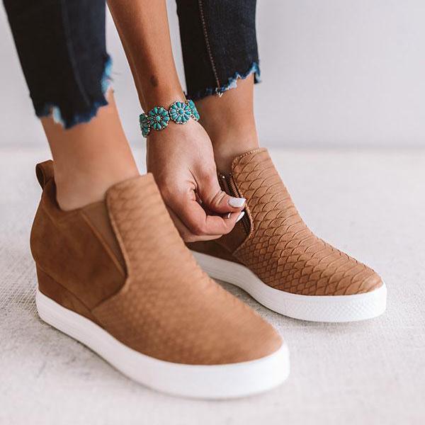 Women's Brown Boots Wedge Daily Comfy Sneakers-ABOXUN