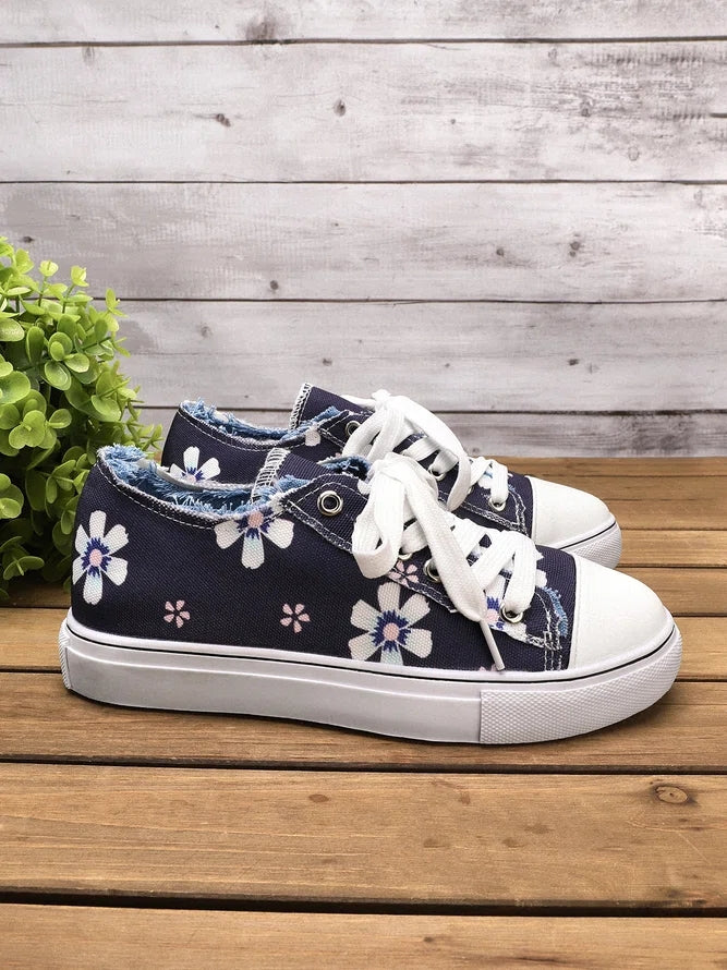 Women's Sneakers Floral Lace-up Canvas Sneakers-ABOXUN