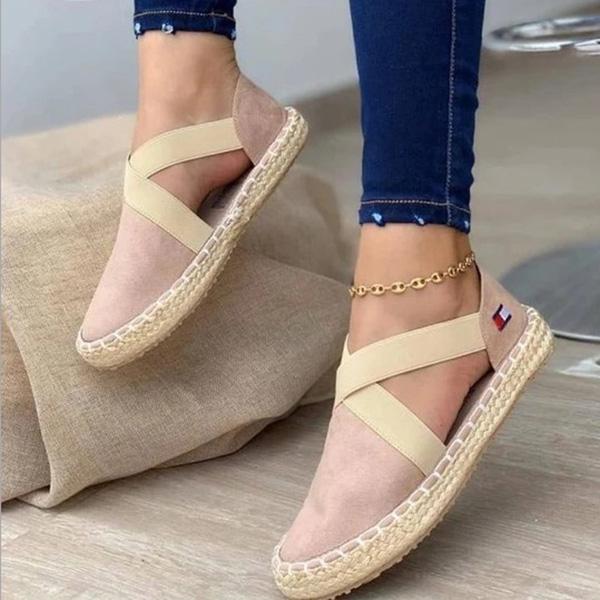 Flat Straw Braid Elastic Strap Casual Shoes-ABOXUN