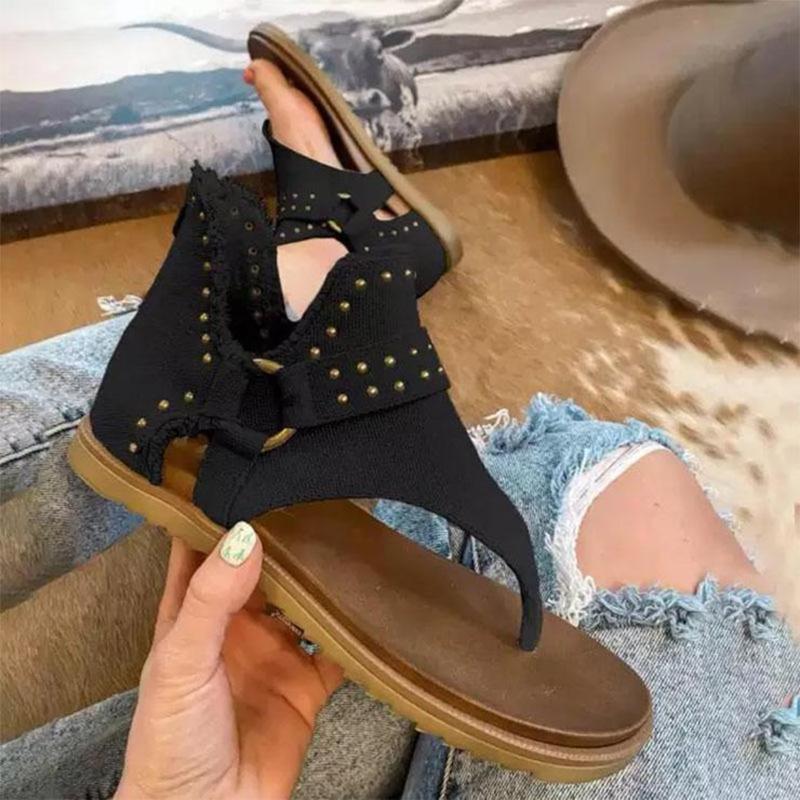 Women's  Fashion Studded Western Thong Sandals-ABOXUN