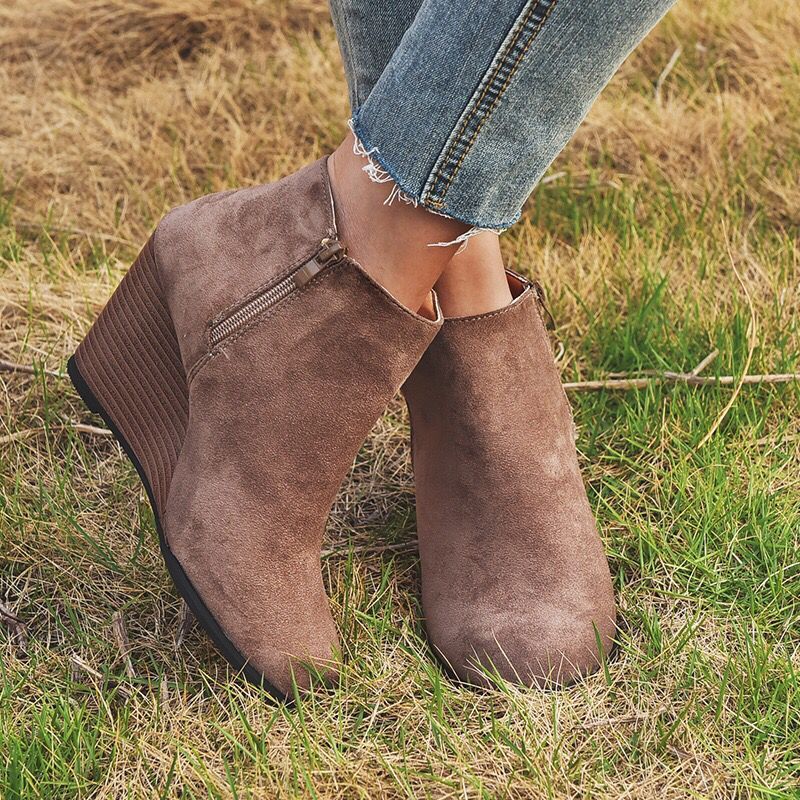 Women's Wedge Suede Cropped Martin Boots-ABOXUN