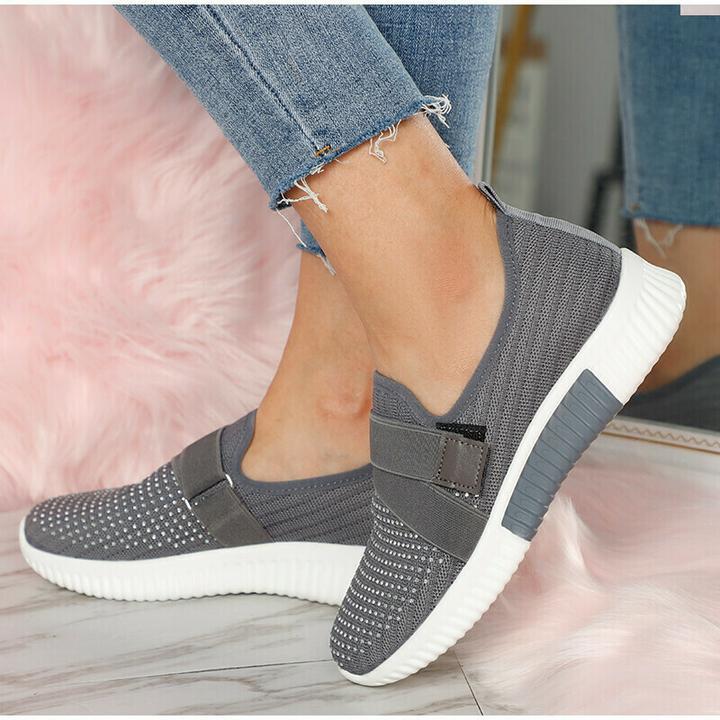 Women's Breathable Slip On Mesh Rhinestone Trainers Shoes-ABOXUN