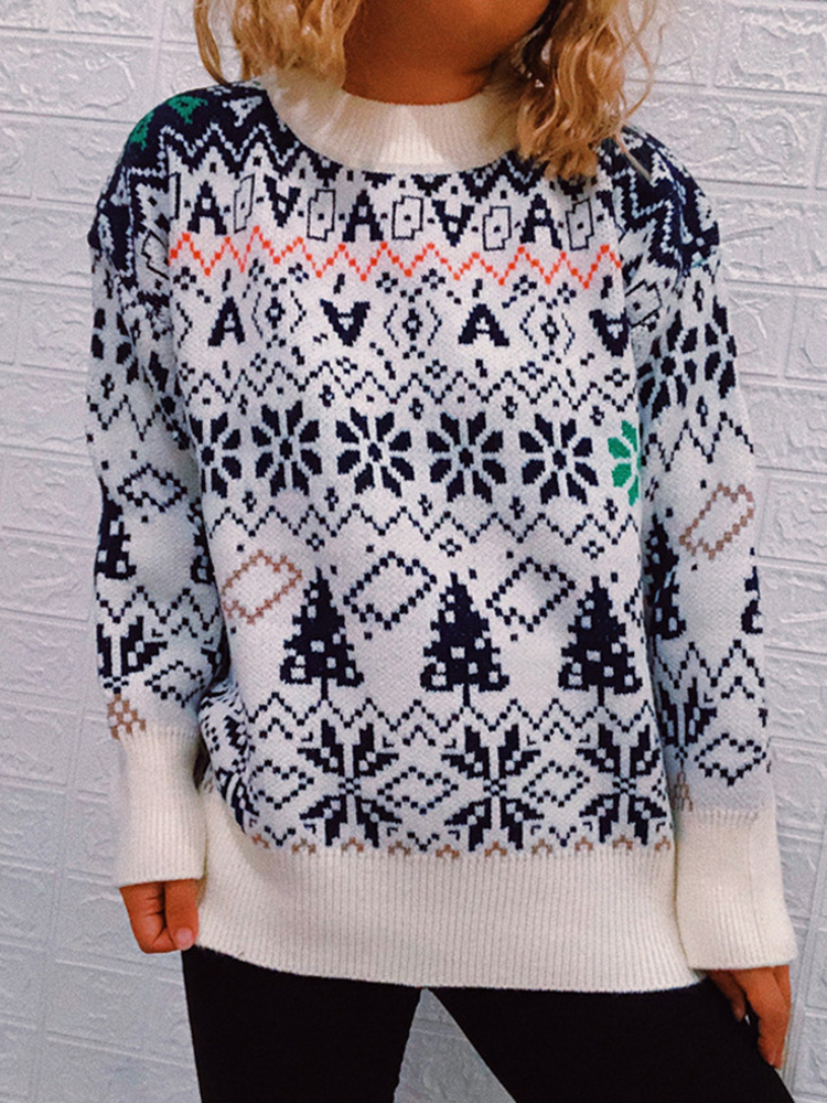 Vintage Snowflake Long Sleeve Sweater-ABOXUN