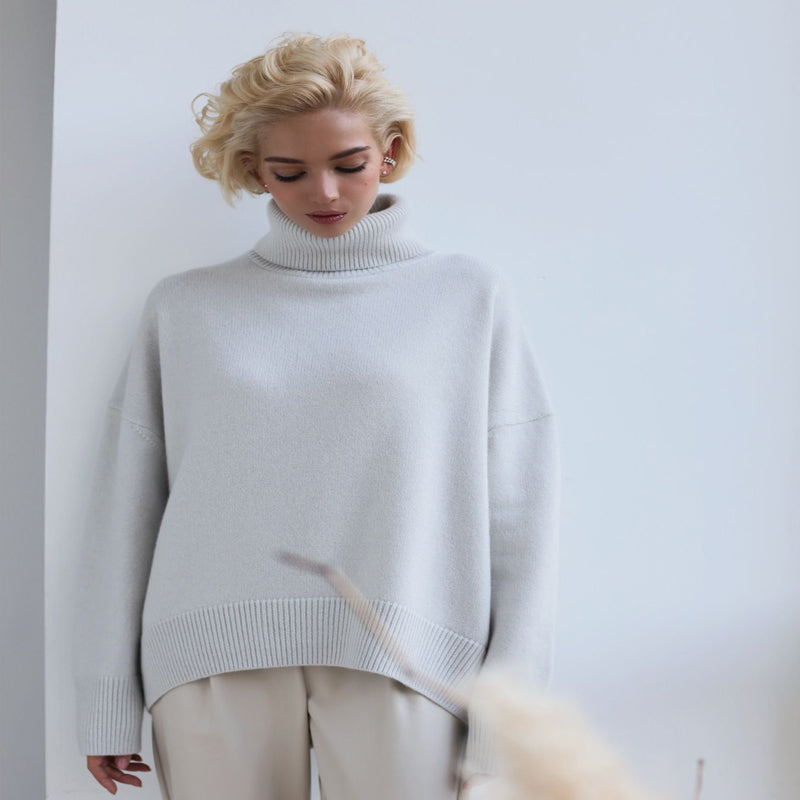 women's autumn and winter popular high neck loose knitted sweater-ABOXUN