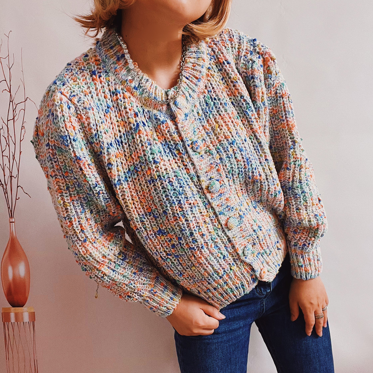 Vintage Mélange Single Breasted Sweater Cardigan-ABOXUN