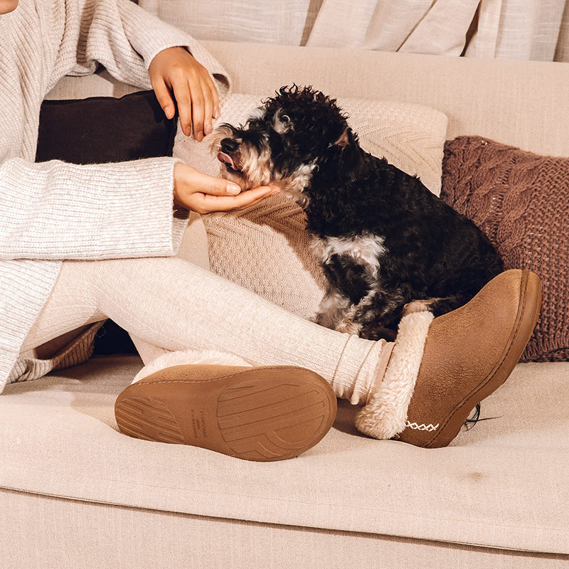 Women's Micro Suede Fuzzy Plush Lined Slippers with Cozy Memory Foam-ABOXUN