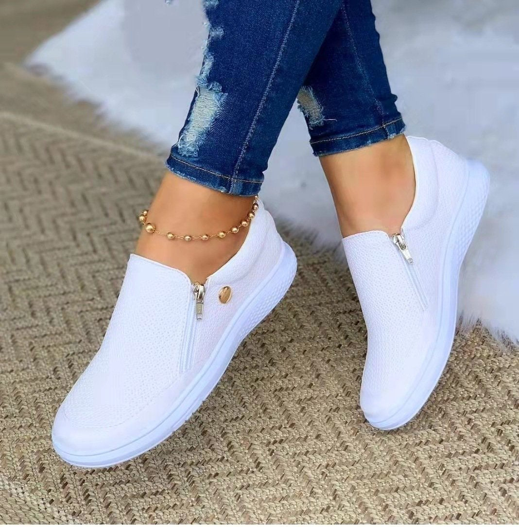 Simple Fashion Zipper Flat Shoes-ABOXUN