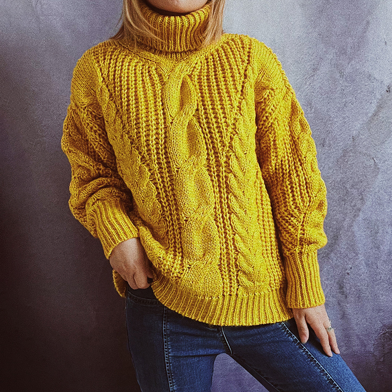 Vintage Long Sleeve Turtleneck Solid Sweater-ABOXUN