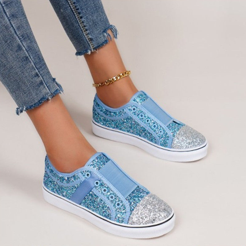 Fall 2022 Women's Casual Sequin Patchwork Slip-On Flats-ABOXUN
