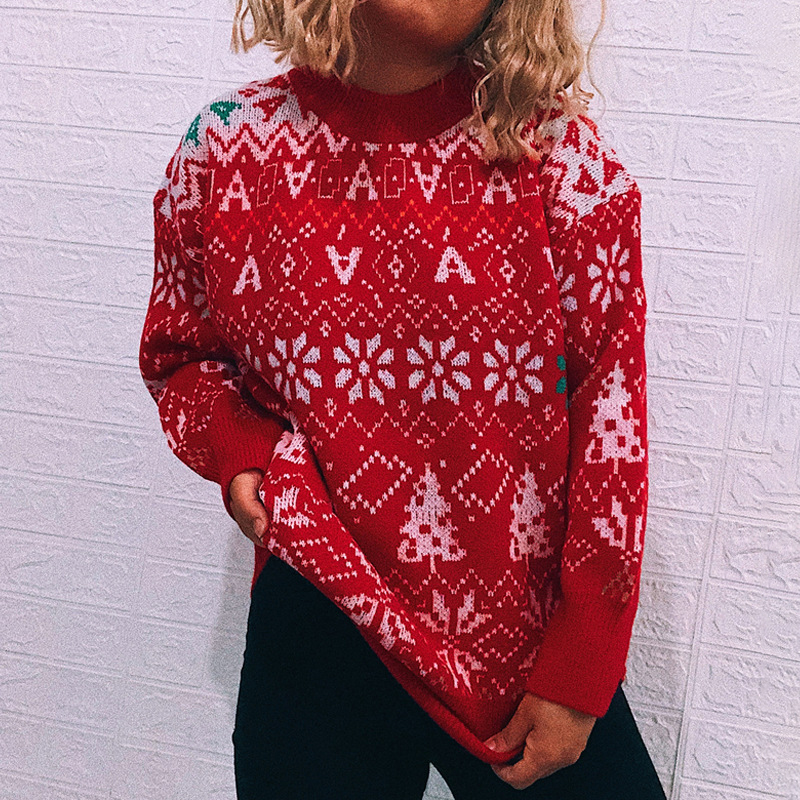 Vintage Snowflake Long Sleeve Sweater-ABOXUN