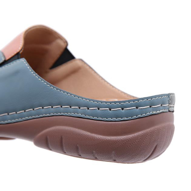 Women Comfortable Slip On Color Block Mules Slippers-ABOXUN