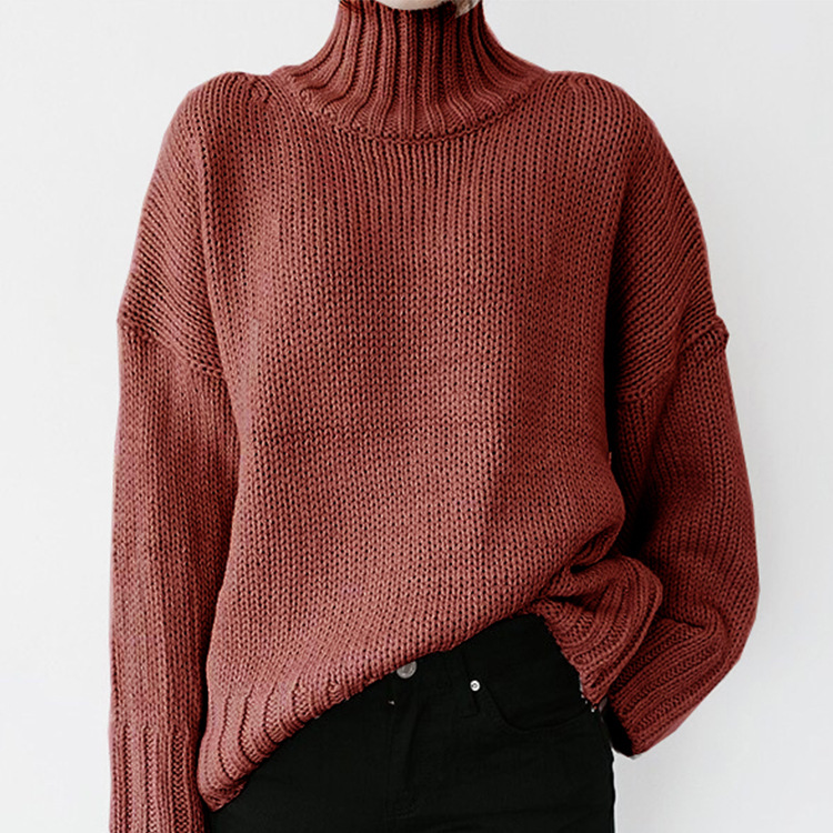 Casual Solid Color Turtleneck Sweater-ABOXUN