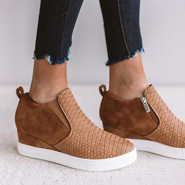 Women's Brown Boots Wedge Daily Comfy Sneakers-ABOXUN