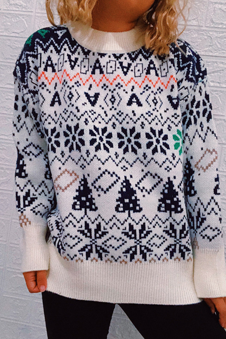 Vintage Snowflake Long Sleeve Sweater-ABOXUN
