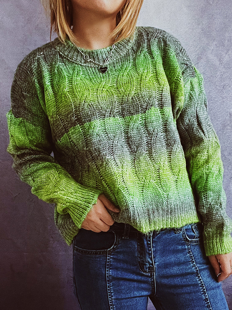 Vintage Gradient Crewneck Long Sleeve Sweater-ABOXUN