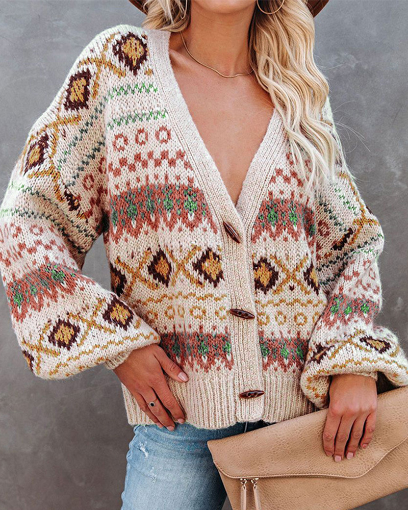 Button-knit V-neck Sweater-ABOXUN