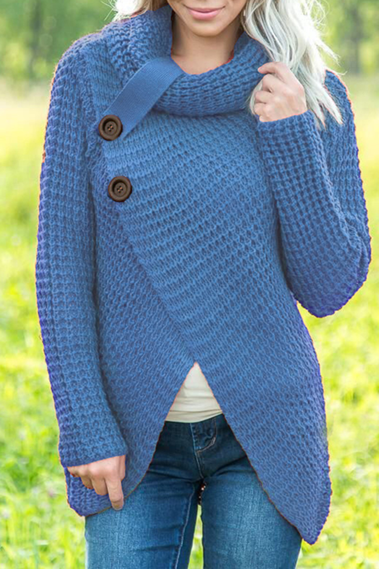 Casual Solid Color Irregular Long Sleeve Sweater-ABOXUN