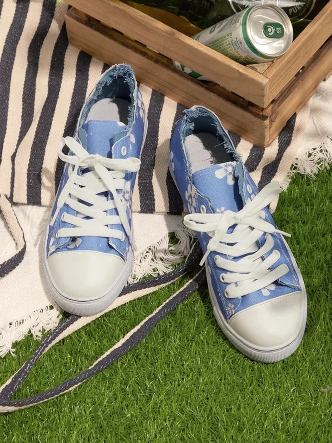 Women's Sneakers Floral Lace-up Canvas Sneakers-ABOXUN