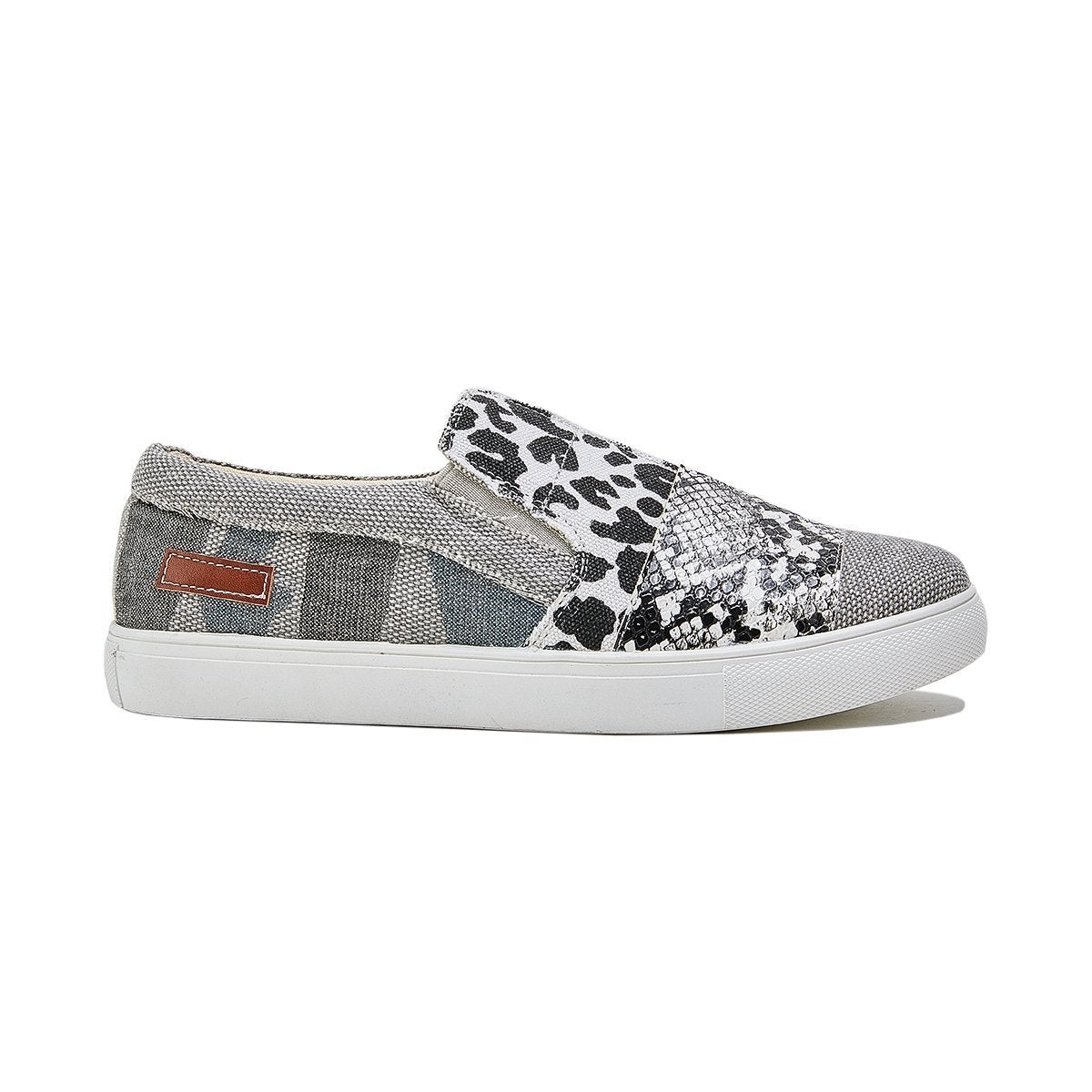 Women Gray Sneakers Casual Raw Edge Canvas Sneakers Slip-on Flat Sneakers-ABOXUN