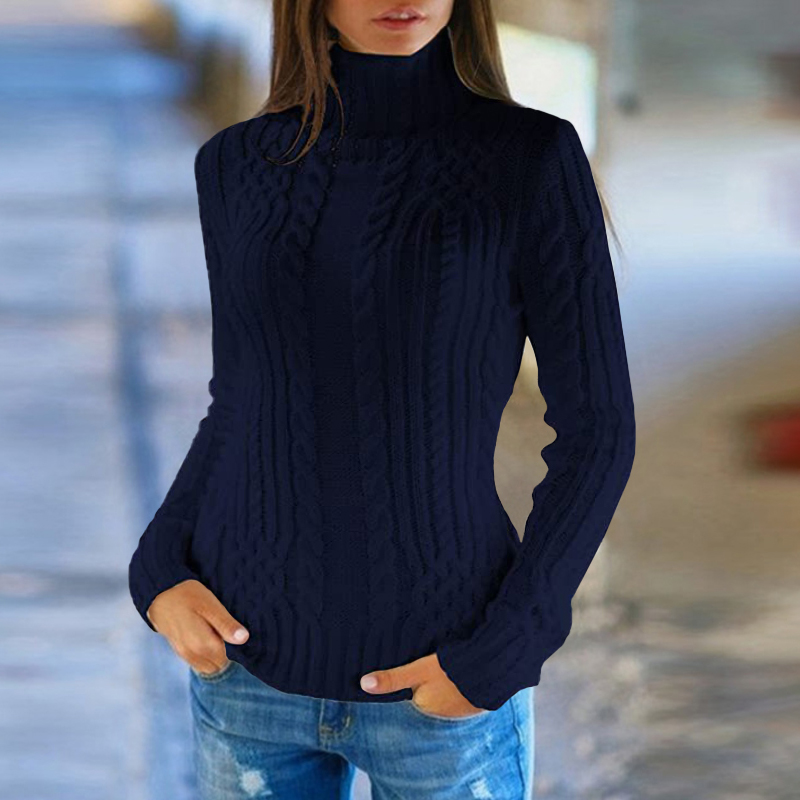 Vintage Solid Turtleneck Long Sleeve Sweater-ABOXUN