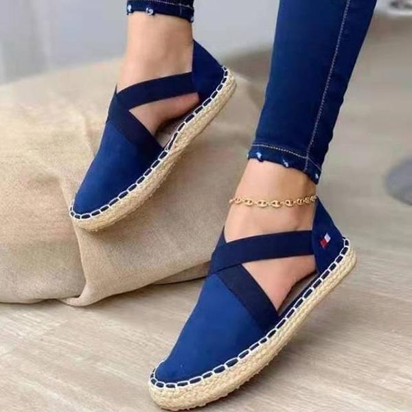 Flat Straw Braid Elastic Strap Casual Shoes-ABOXUN