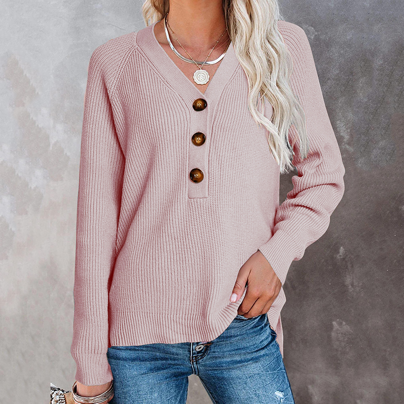 Casual V Neck Long Sleeve Sweater-ABOXUN
