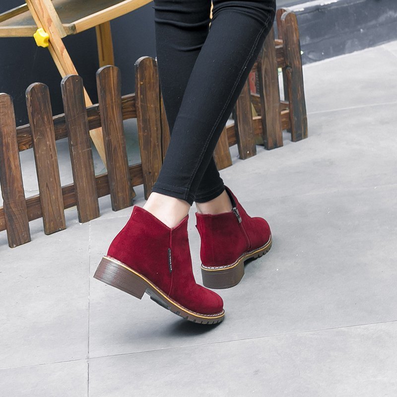 Women's Low Heel Low Side Zip Ankle Boots Martin Boots-ABOXUN