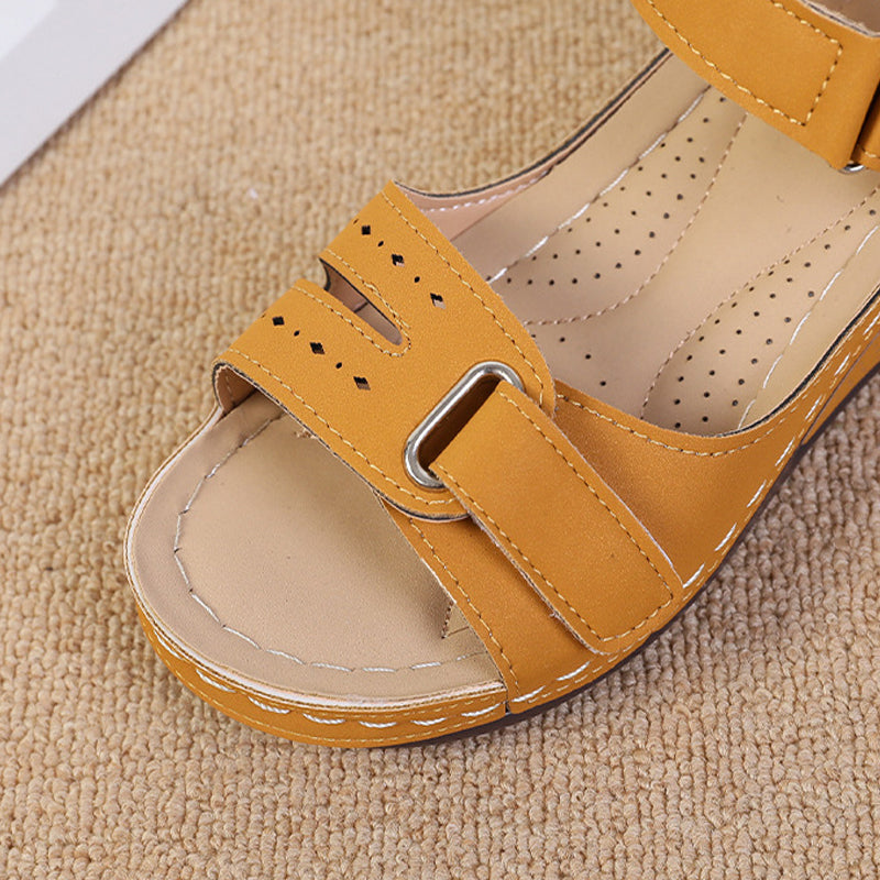 2022 New Casual Round Toe Velcro Mid Heel Women Wedge Sandals-ABOXUN