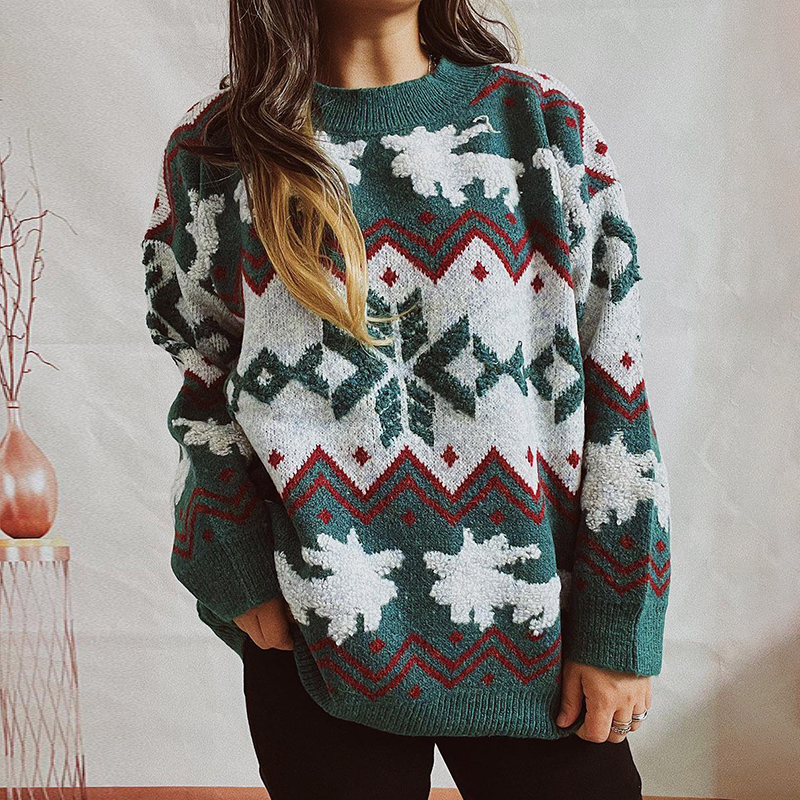 Vintage Christmas Snowflake Long Sleeve Sweater-ABOXUN