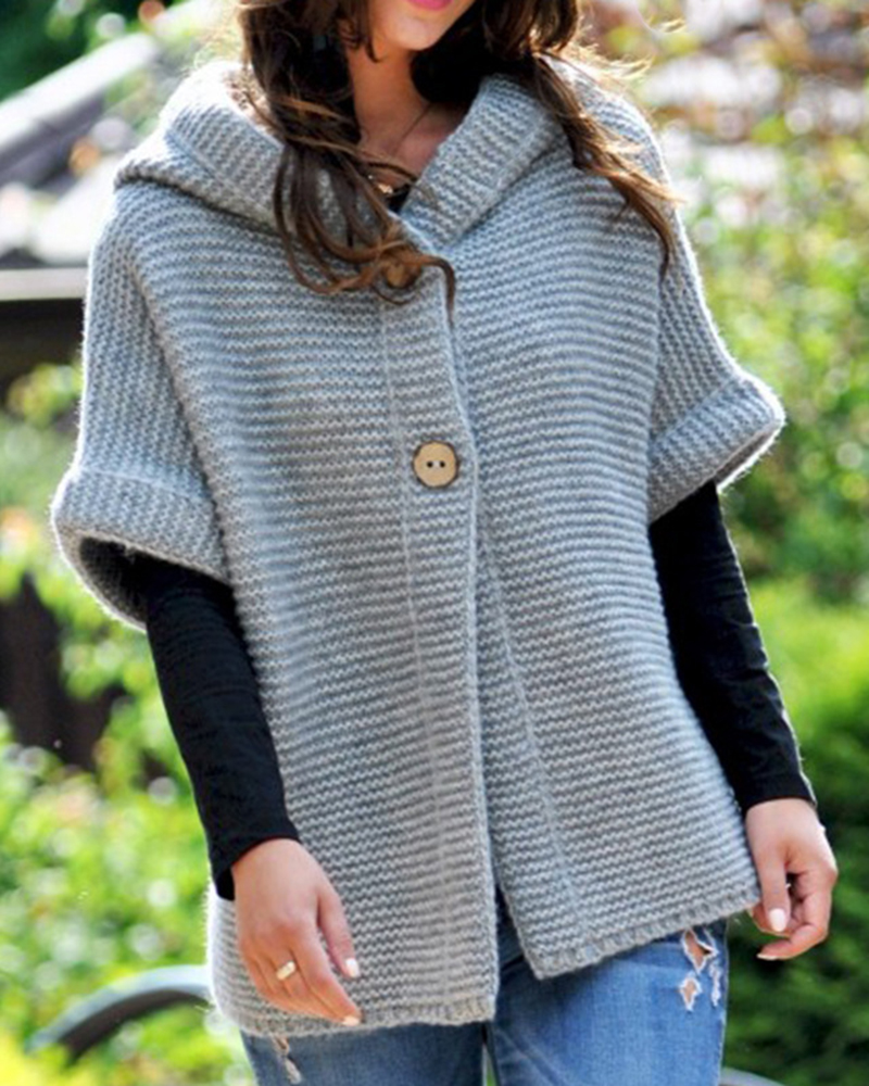 Loose-knit Hooded Sweater Cardigan-ABOXUN