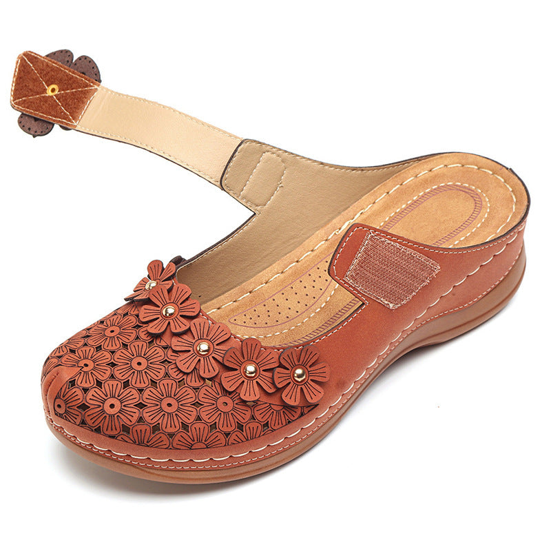 Summer multicolor retro comfortable flat round toe non-slip soft bottom casual women's sandals-ABOXUN