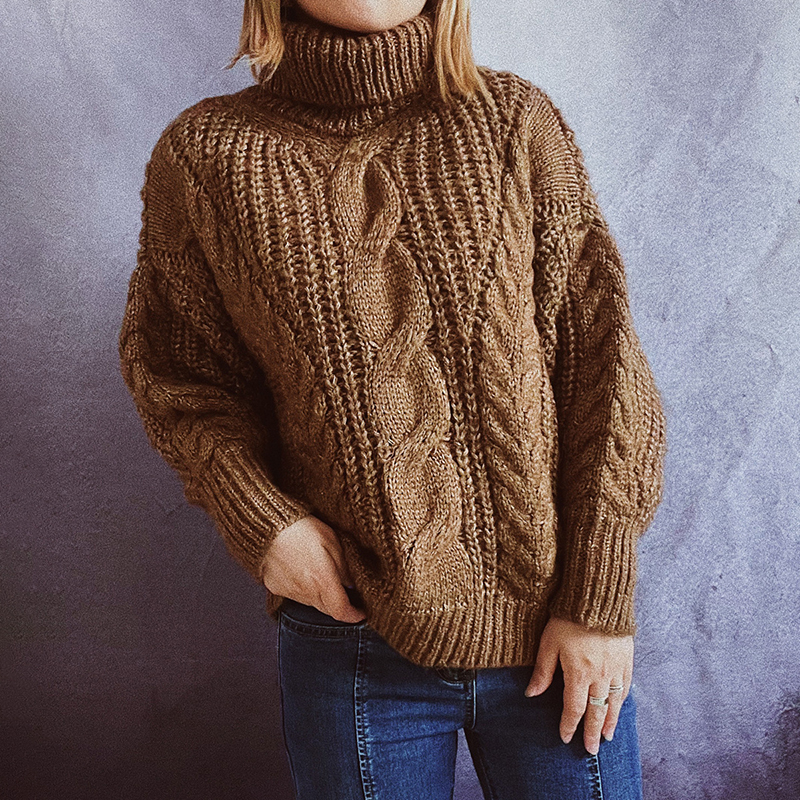 Vintage Long Sleeve Turtleneck Solid Sweater-ABOXUN