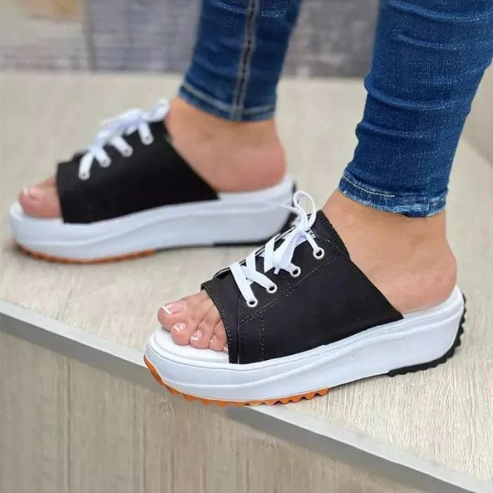 2022 Summer Fish Mouth Canvas Breathable Casual Thick Sole Slippers-ABOXUN