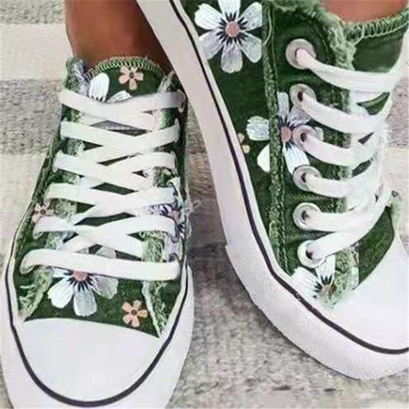 Women's Sneakers Floral Lace-up Canvas Sneakers-ABOXUN