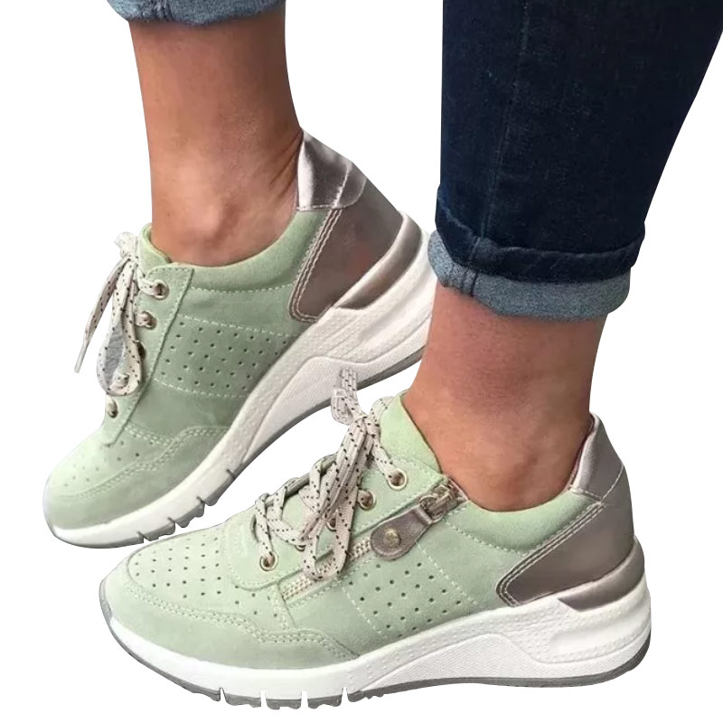 Women Lace-up Hollow-out Side Zipper Wedge Sneakers-ABOXUN