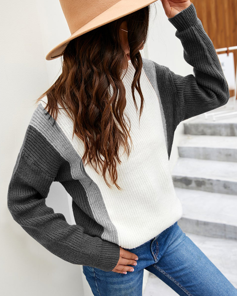 Contrast Patchwork Pullover Sweater-ABOXUN
