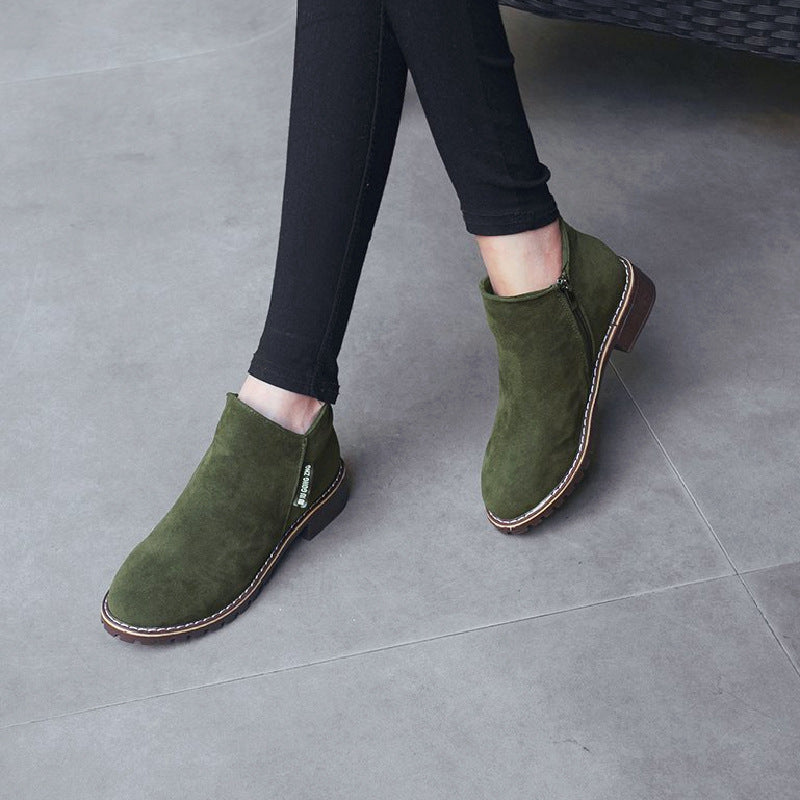 Women's Low Heel Low Side Zip Ankle Boots Martin Boots-ABOXUN