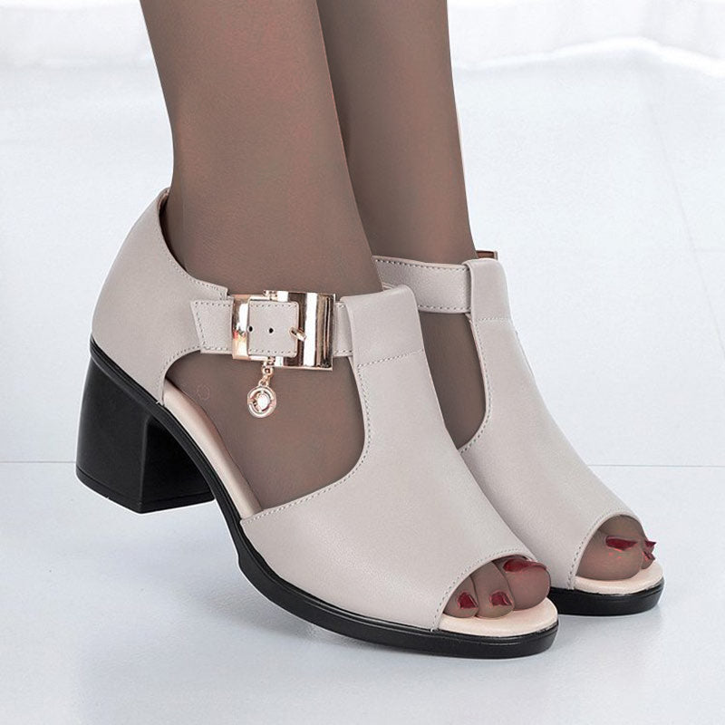 2022 Summer New Fish Mouth Fashion Casual Thick Heel Buckle Ladies Sandals-ABOXUN