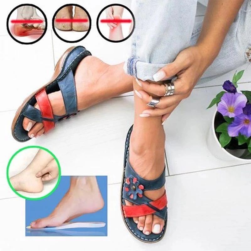 Summer Fashion Ladies Floral Colorblock Wedge Sandals-ABOXUN