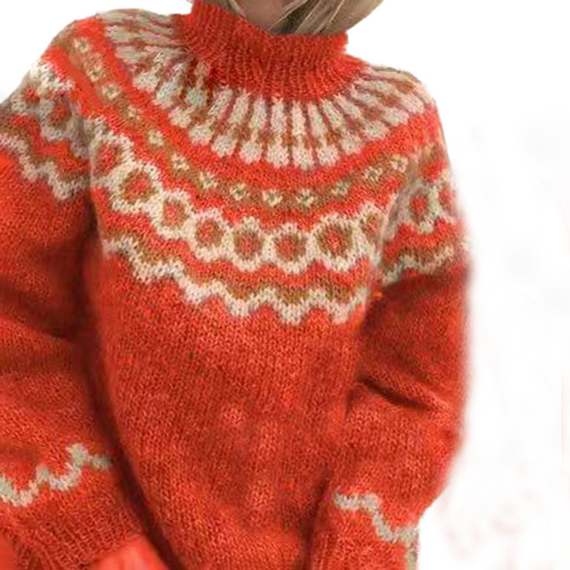 Vintage Turtleneck Pullover Chunky Jacquard Sweater-ABOXUN