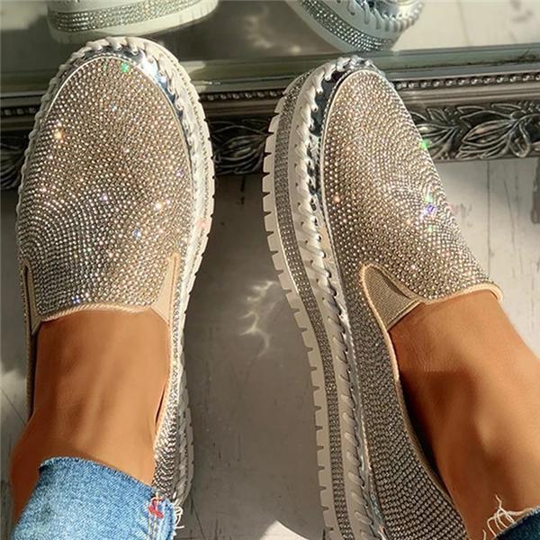 Women's Rhinestone Flatform Sneakers-ABOXUN