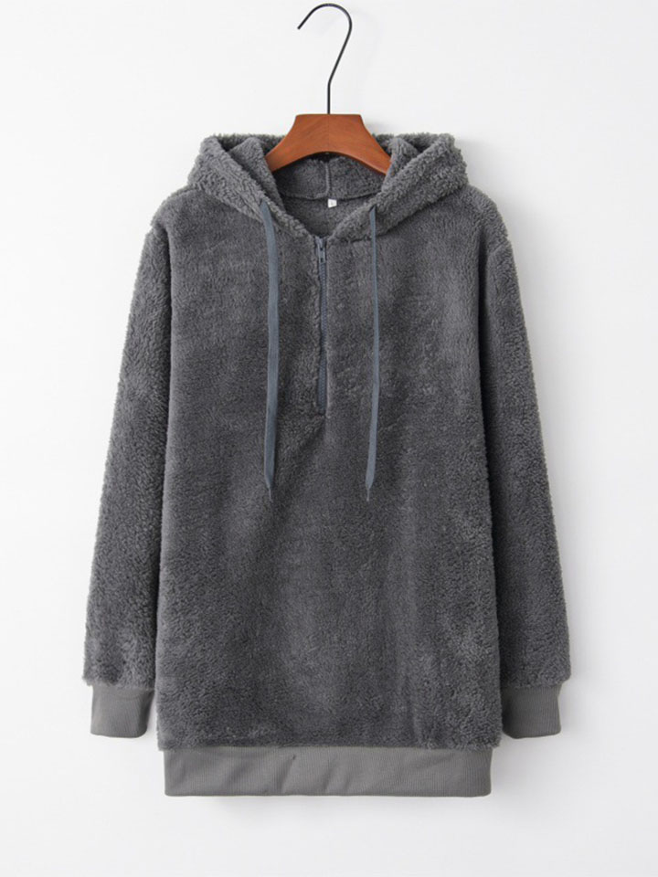 Hooded Solid Color Women's Sweater Jacket-ABOXUN
