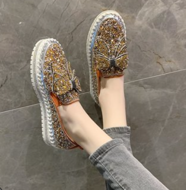 👡Women Shining Rhinestone Slip-on Loafers with Cute Bowknot-ABOXUN