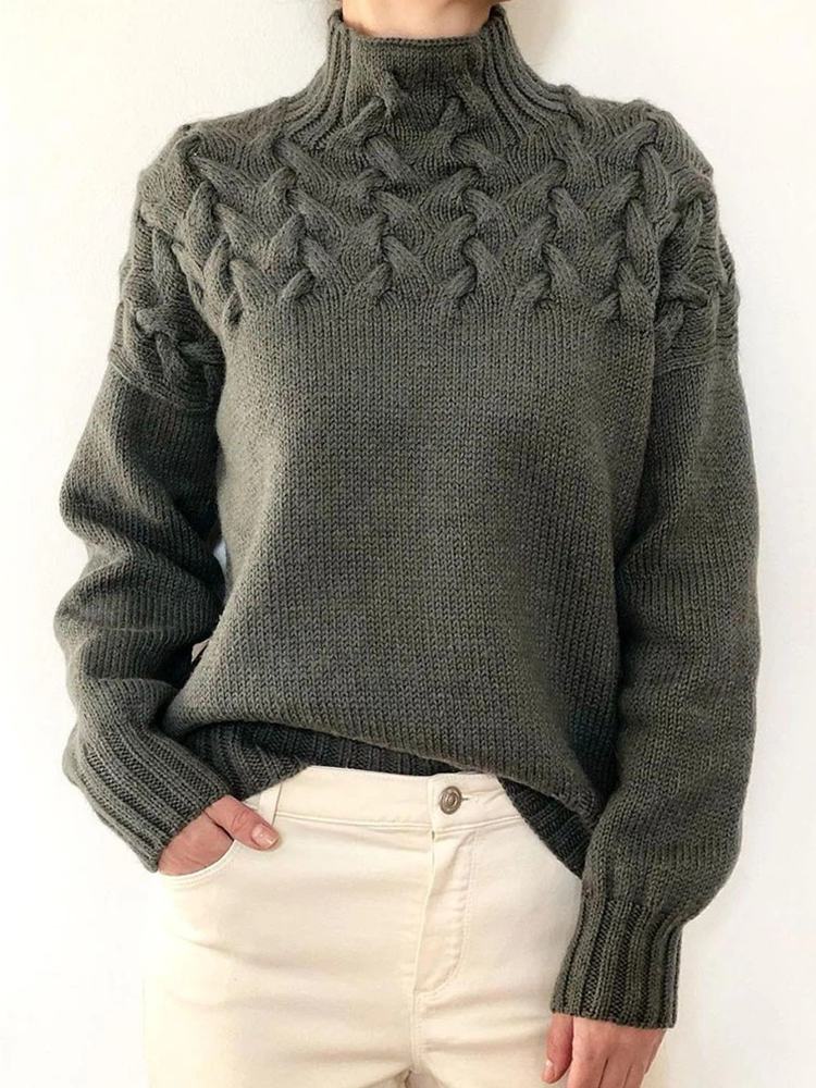 Casual Turtleneck Solid Color Sweater-ABOXUN