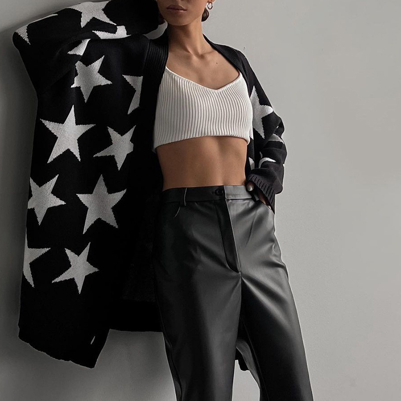 Loose Star Long Sleeve Sweater Cardigan-ABOXUN