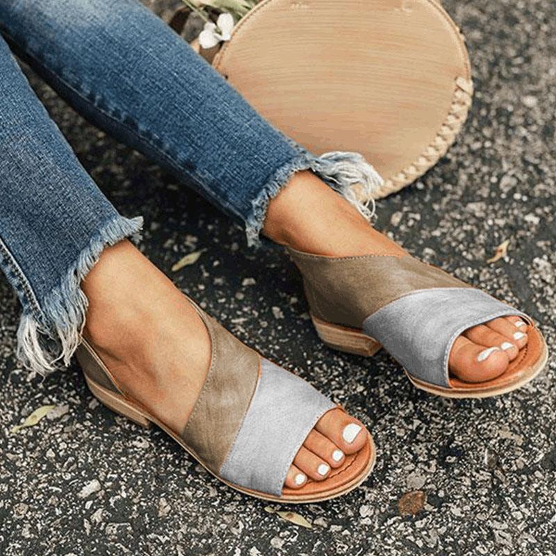 Women's Summer Causal Sandals Peep Toe Low Heels Sandals Shoes-ABOXUN