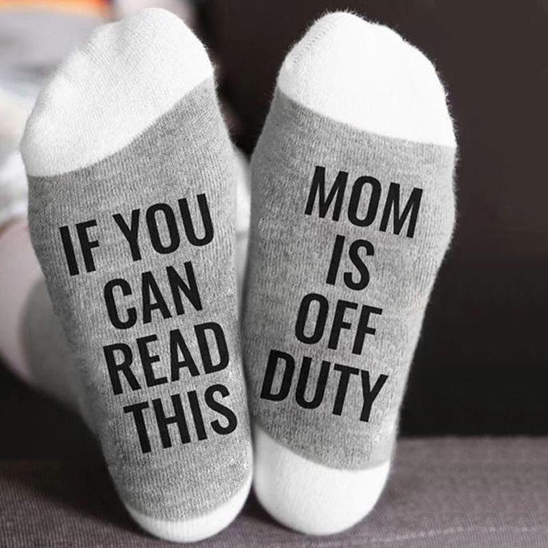 5 Pairs If You Can Read This Mom Is Off Duty Cotton Socks Letter Printing Novelty Socks-ABOXUN