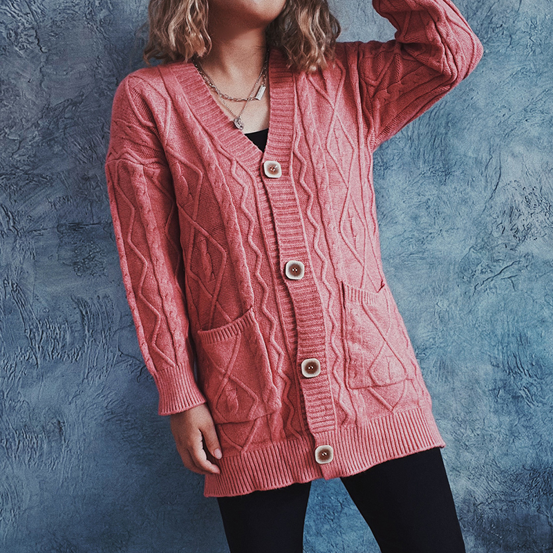 Vintage Long Sleeve Solid Sweater Cardigan-ABOXUN