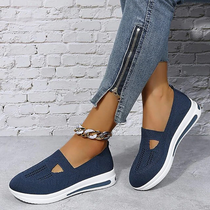 Women's Flyknit Flat Heel Round Toe Walking Shoes-ABOXUN