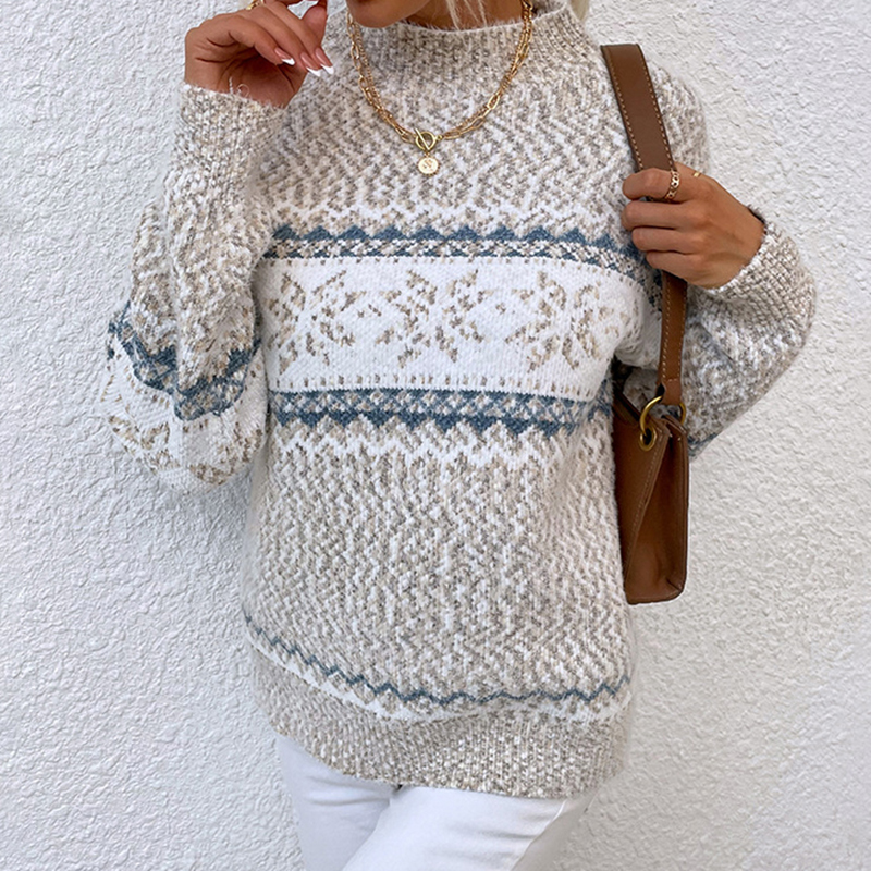 Vintage Jacquard Half Turtleneck Snowflake Sweater-ABOXUN